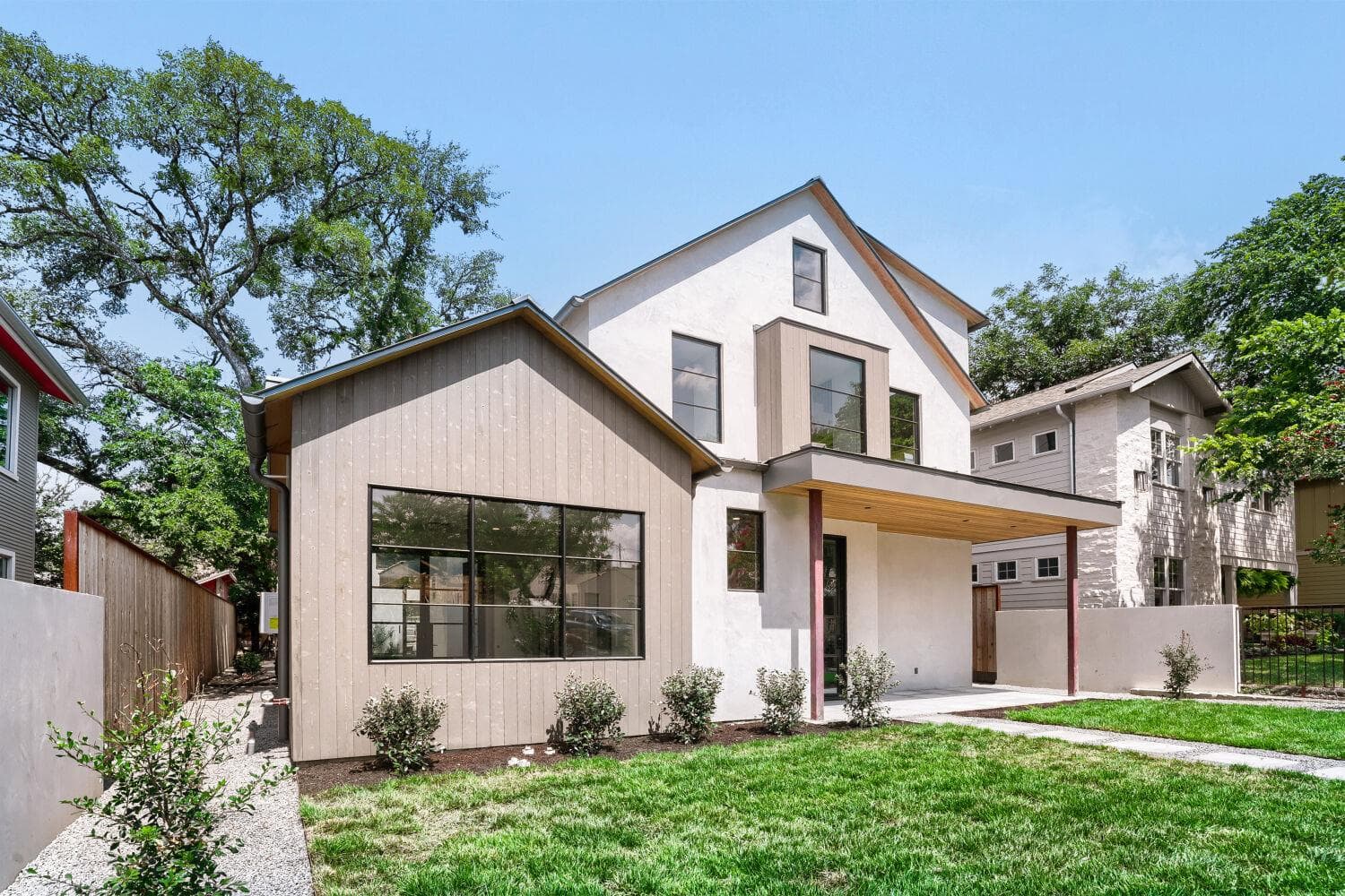 Modern architecture with clean lines and large wi