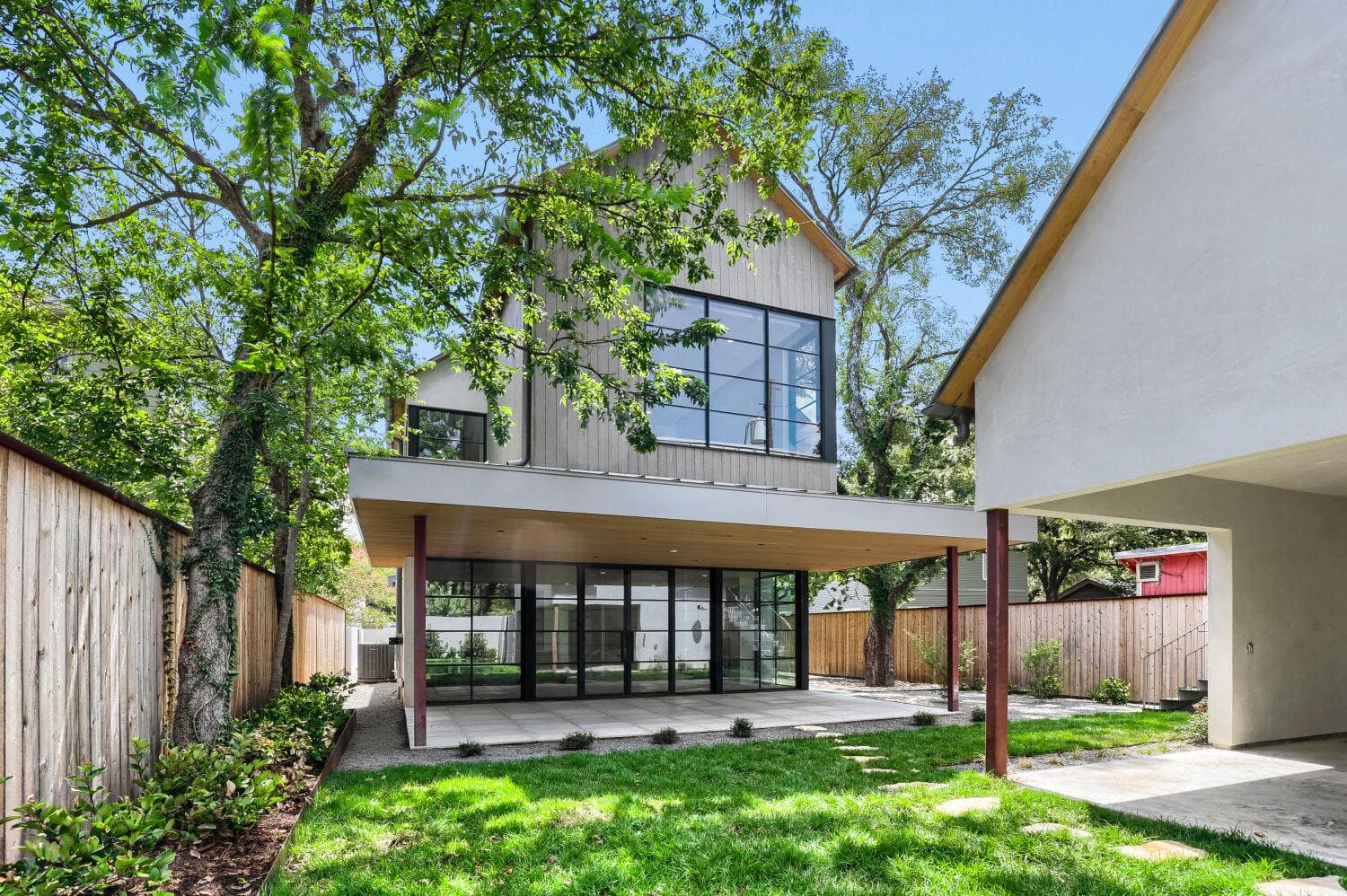 Modern architecture showcases towering windows an